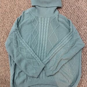Pink Lily Textured Teal Turtleneck Sweater